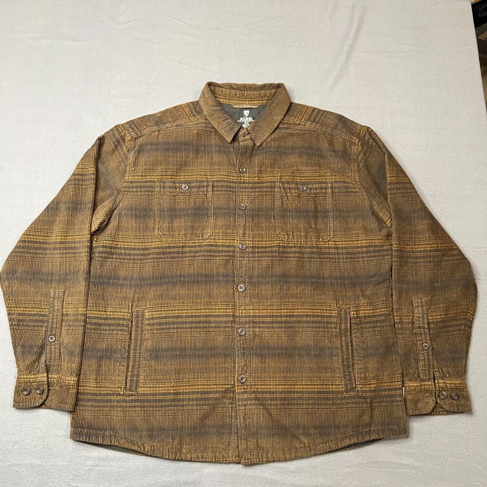 Kuhl Rouge Shirt Jacket Men's Size 2XL Brown Corduroy Plaid Long Sleeve Shacket